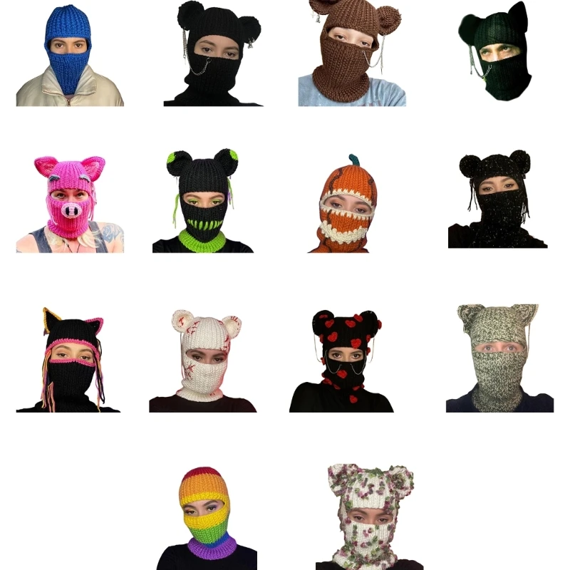 

Halloween Balaclava Knit Beanie Hat Colorful Cat Party Holiday Winter Warm Hat Full-Head Bear Theme for Teens Dropshipping