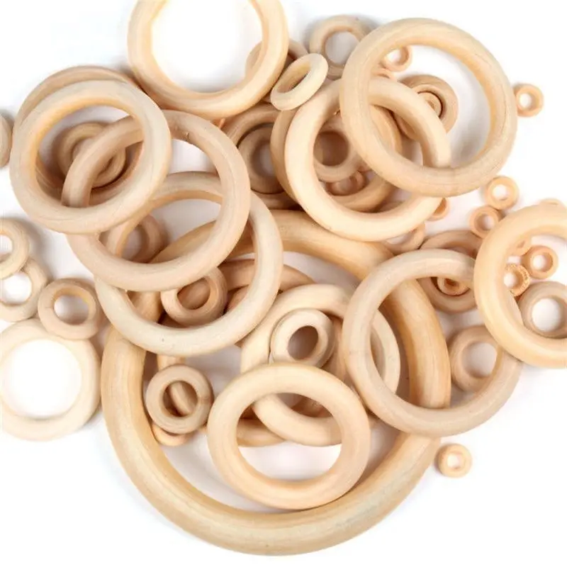 Anillos de madera Natural, cuentas, aros de madera sin terminar, mordedor para bebé, círculo de macramé, manualidades DIY, regal