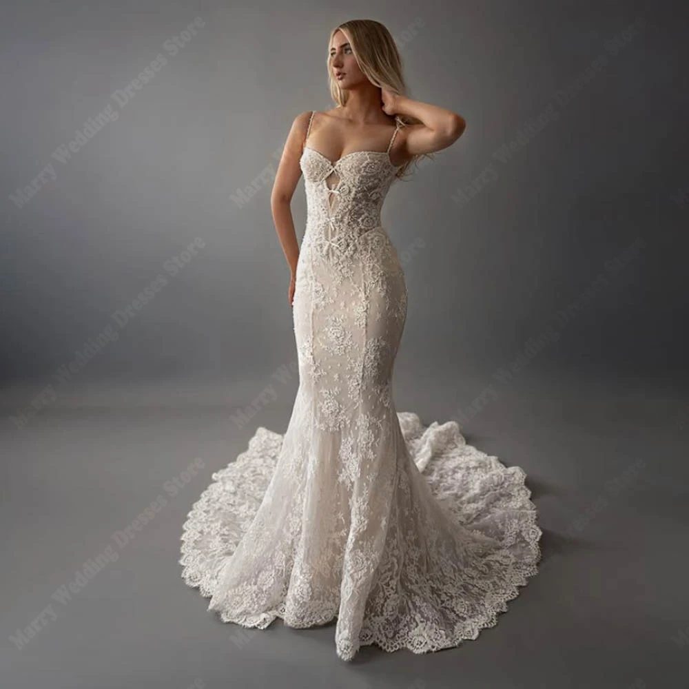 

Elegant Mermaid Women Wedding Dresses Bright Sexy Lace Appliques Bridal Gowns Princess Party Vestidos De Novias Boda Customized