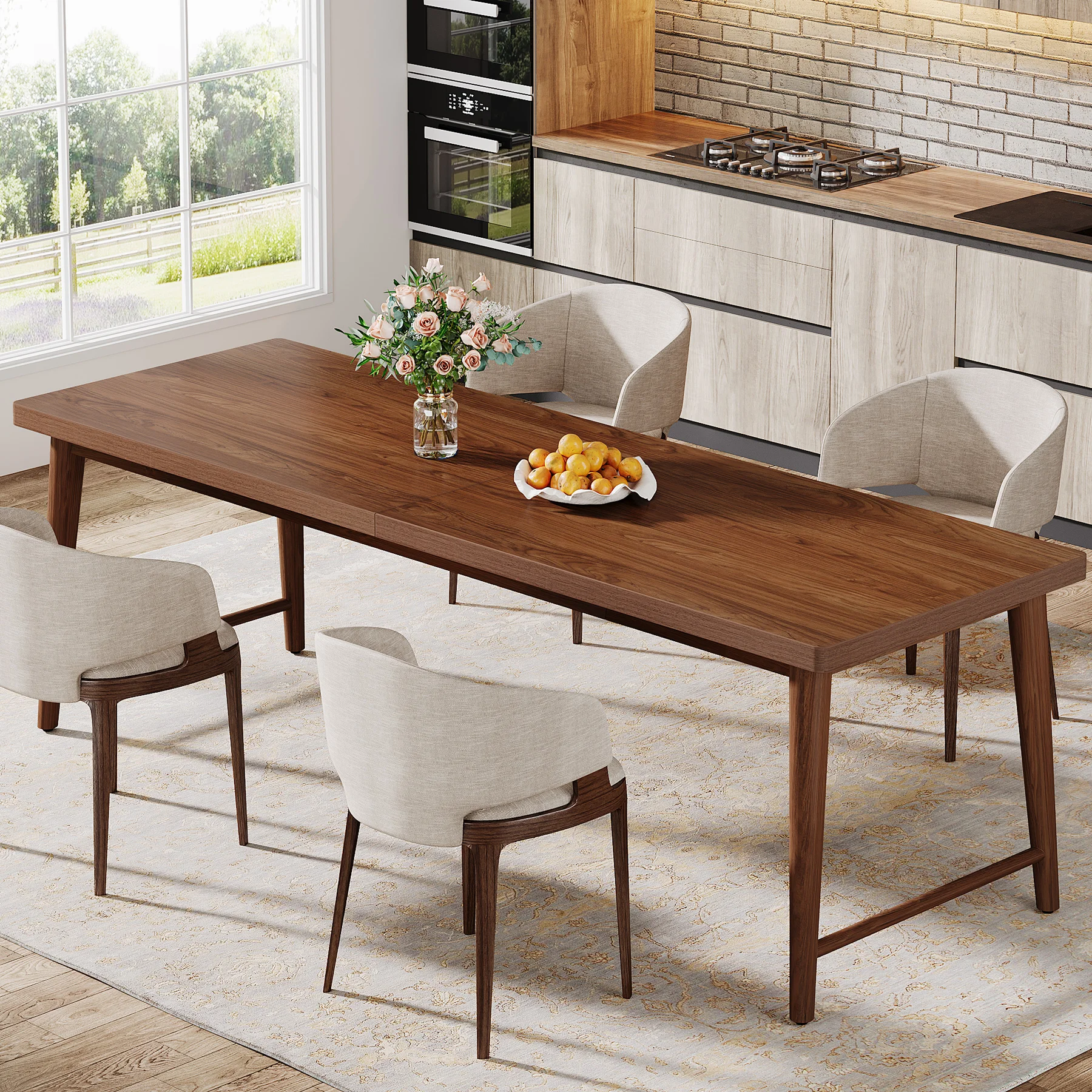Tribesigns 78.7-Inch Dining Table, Mid-Century Modern Kitchen Dining Room Table for 6-8 People, Wood Kitchen Tables