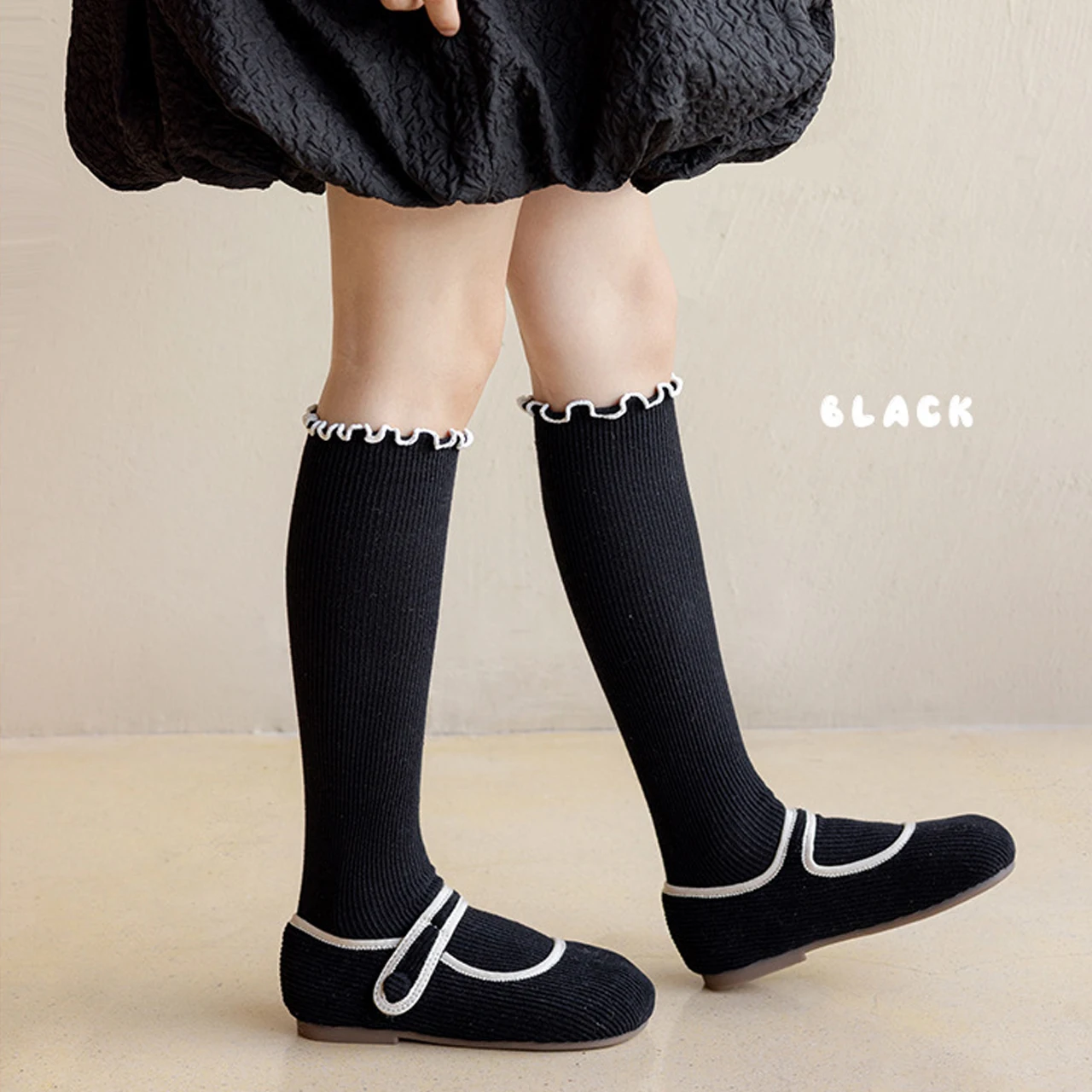 

Детские носки принцессы с рюшами для девочек, весенне-осенние вязаные длинные чулки, однотонные детские хлопковые носки, мягкая теплая детская обувь