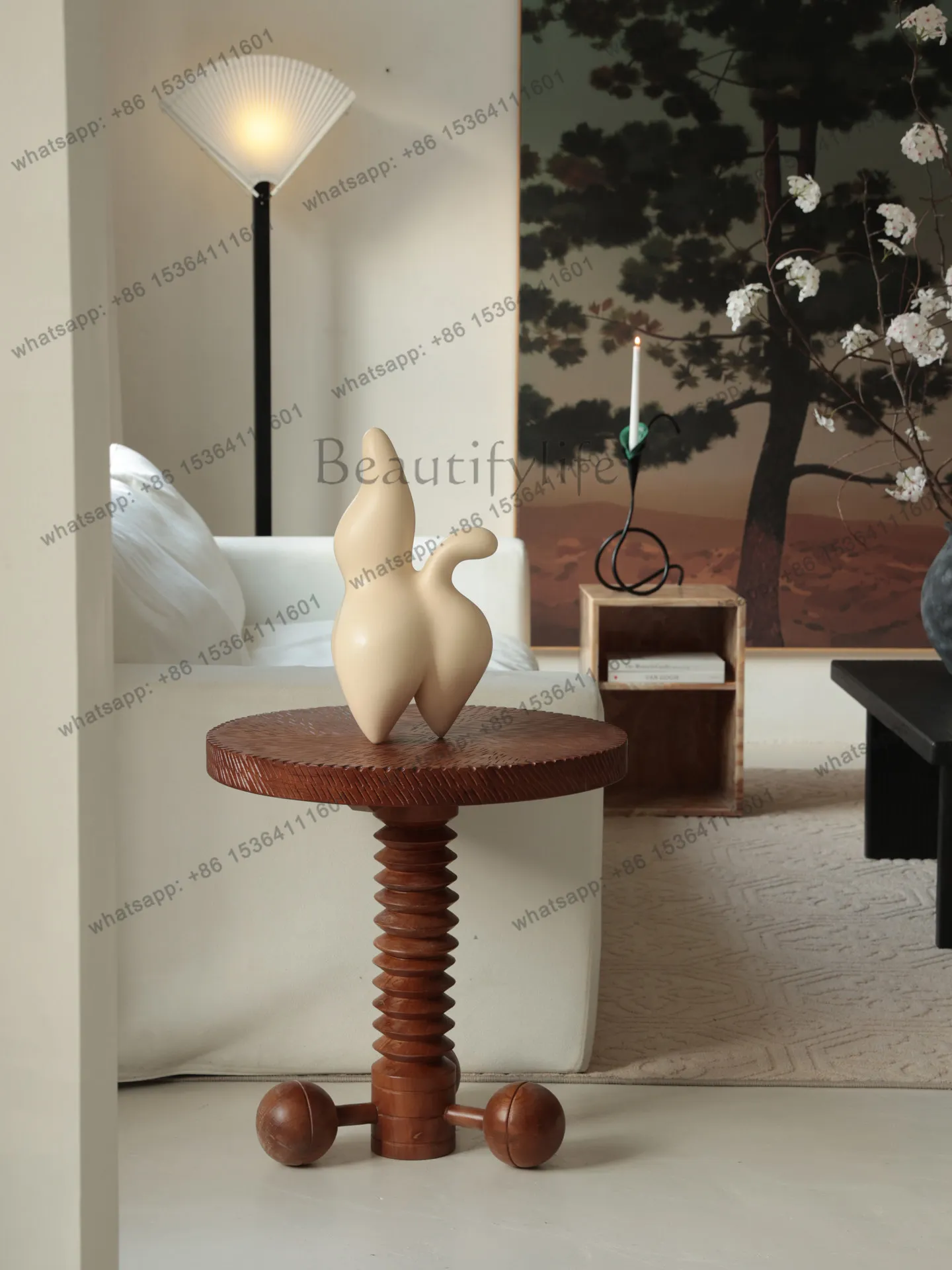 Retro medieval style removable handmade solid wood small table round table sofa edge small coffee table