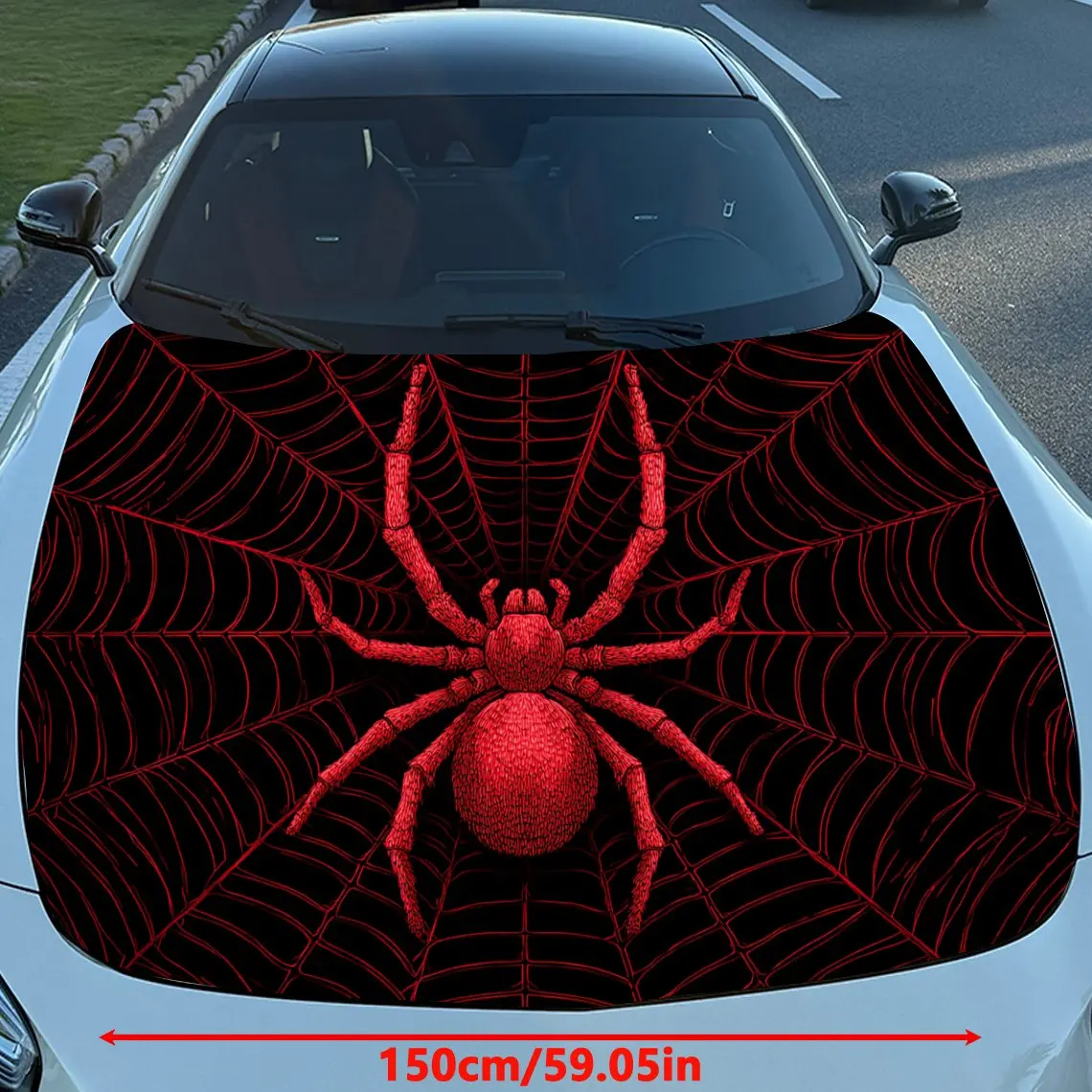 Car Decals Striking Red Spider on a Web Car Hood Sticker, Waterproof Self - Adhesive Vinyl Graphics Decals, Decorative Protectiv