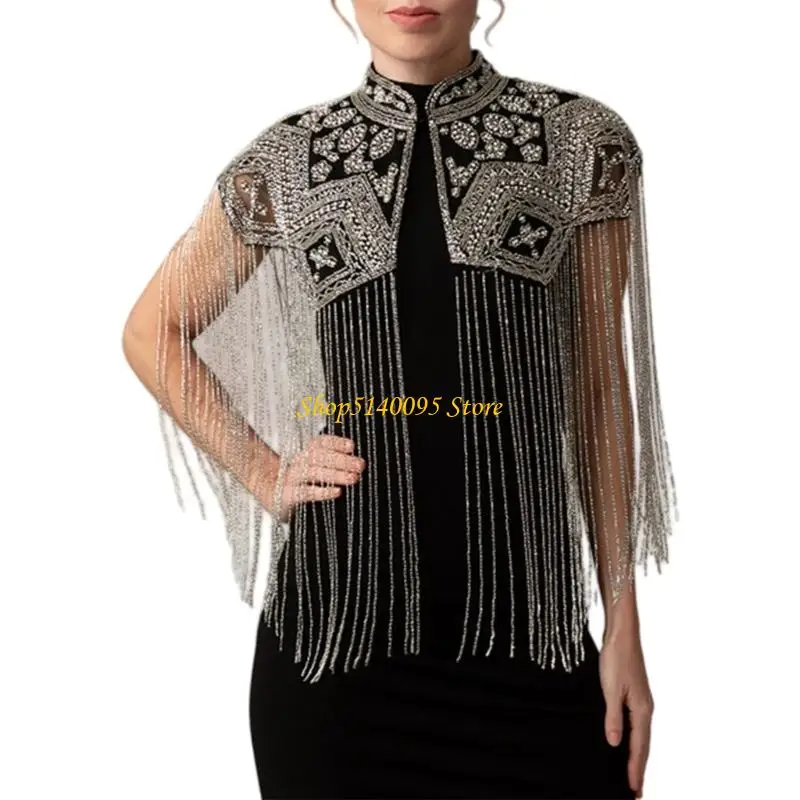DXAE Formal Occasion Shawl Cloak with Long Tassels for Layered Dress Styling