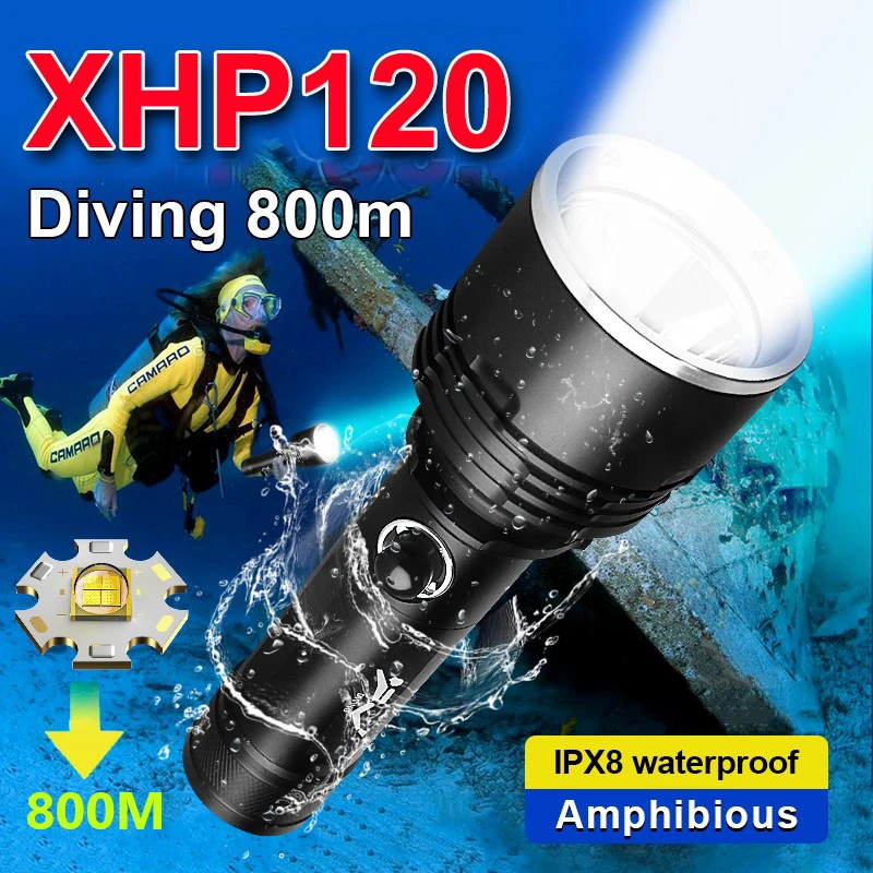 6000 Glare Super XHP120 Powerful Scuba Diving Flashlight High Power Led Dive Torch IPX8 Waterproof Underwater Hunting Lantern