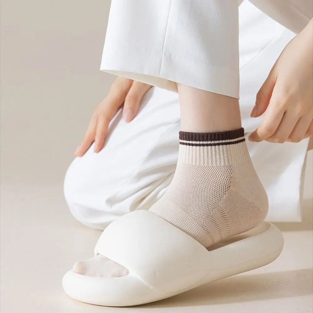 

10Pairs Simple Sweat Absorption Women Ankle Socks Breathable Hosiery Mesh Thin Socks Anti Slip Short Tube Socks Summer