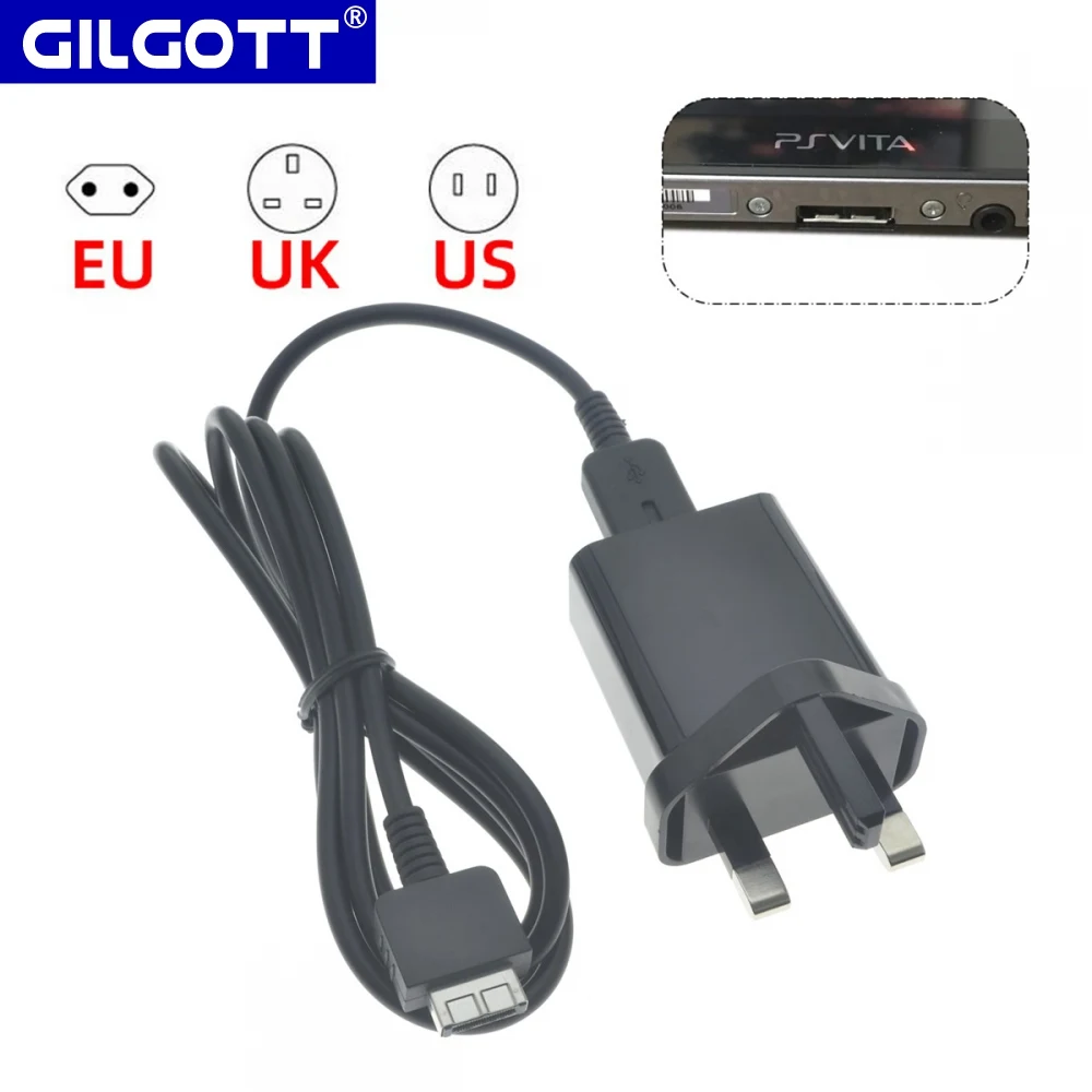 Black USB Charging and Data Cable & Power Adapter Charger for SONY PlayStation VITA PCH-1000 PSV1000 EU/US/UK Plug