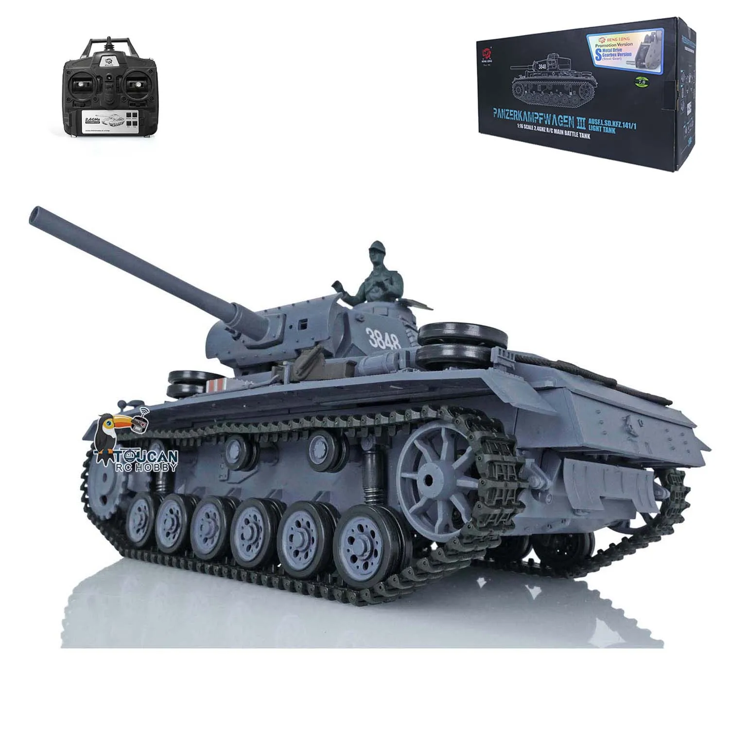 2.4G Heng Long 1/16 Scale 7.0 Plastic German Panzer III L RTR RC Tank Model 3848 Vehicle Gift TH17339