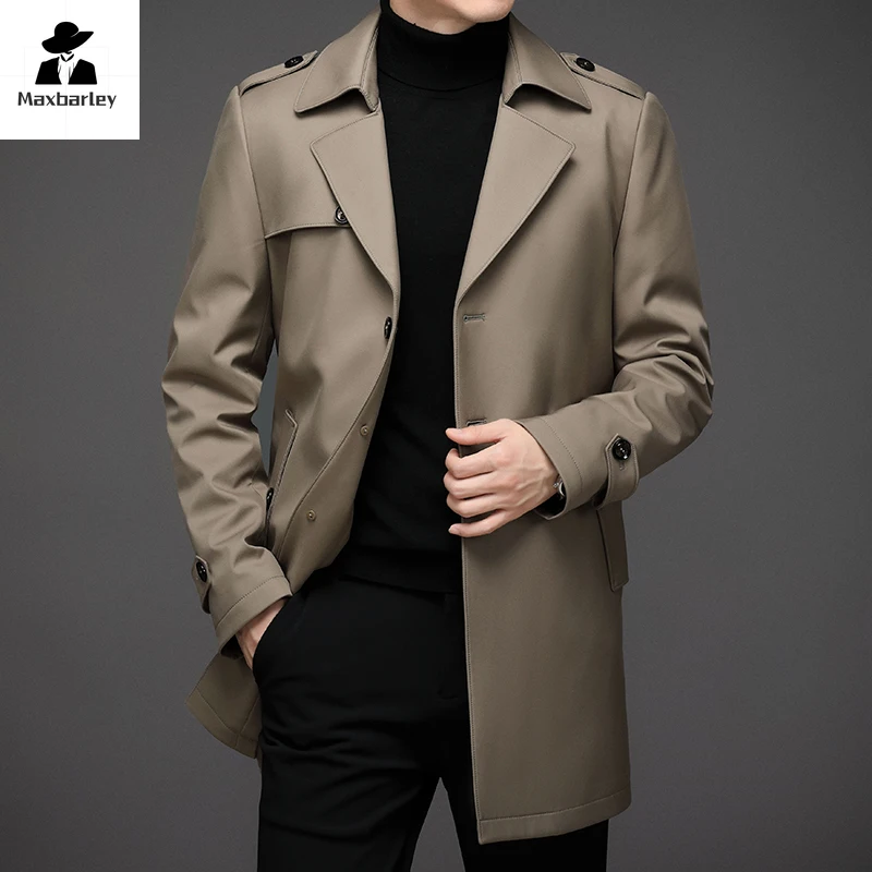 Urban Luxury Down Jacket Men's Long Winter Warm Removable Inner Liner White Duck Down Coat Male British Style Thick Trench Coat