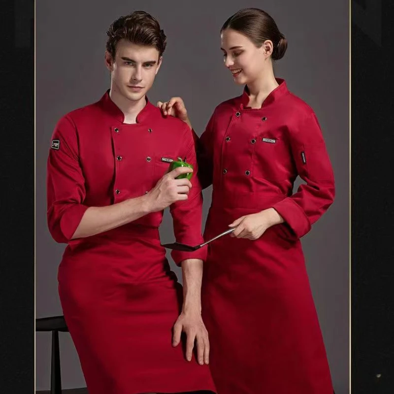 

Unisex Waiter Work Clothes Chef Jacket Kitchen Short-sleeved Long-sleeved Chef Jacket Suitable for Men and Women