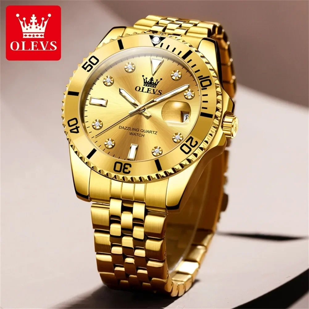 OLEVS-Quartz Watch for Men Luxury Top Brand High Quality Waterproof Watch Business Golden Steel Watches Reloj Hombre New