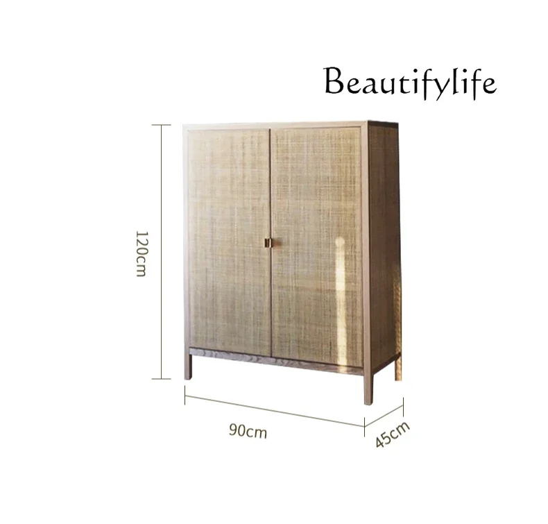 

solid wood entrance storage cabinet retro decoration Nordic rattan creative locker simple modern