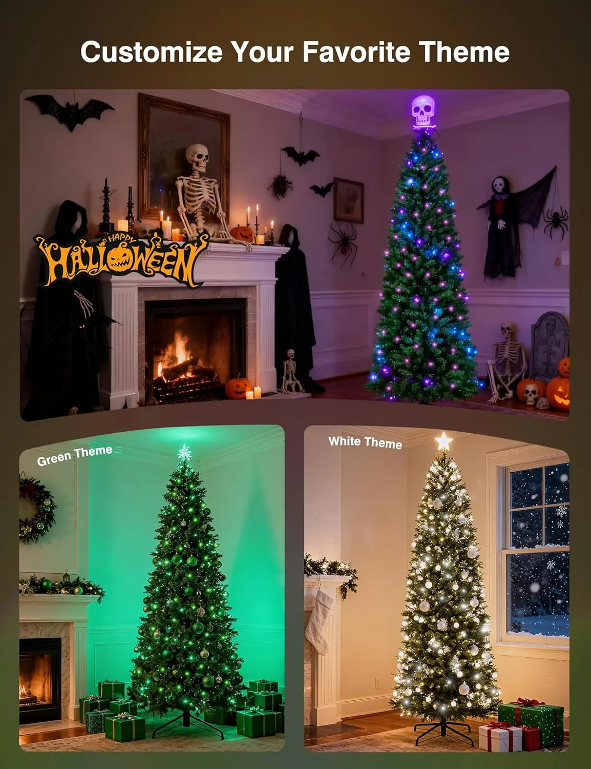 7.5ft App-Controlled RGB Pre-Lit Skinny Christmas Tree with 350 LEDs & 1053 Branch Tips