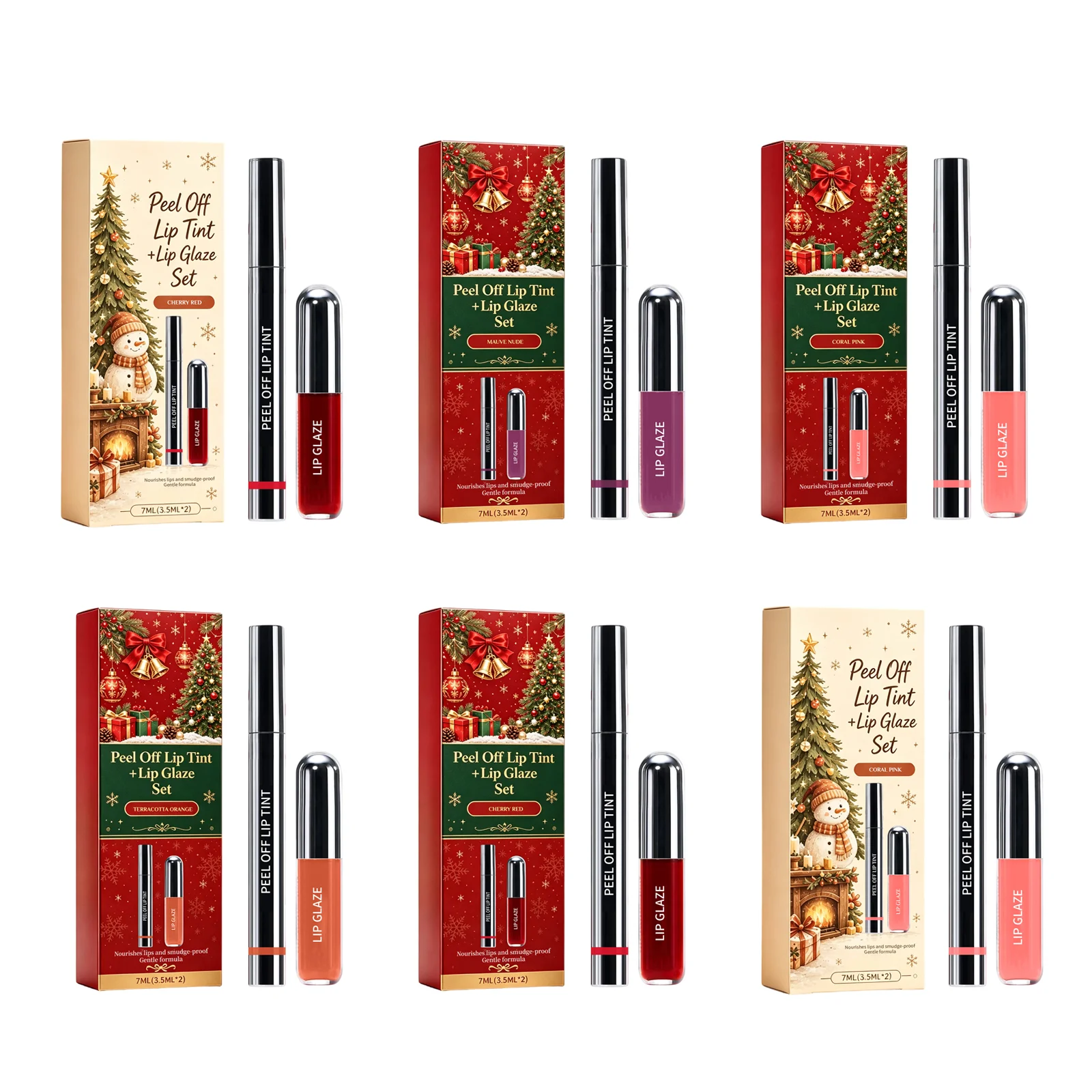 Peel Off Lip Tint Set Plumping Lip Glaze Kit Deep Moisturizing Waterproof Smooth Texture Non-Stick Christmas Gift Set Lip Makeup