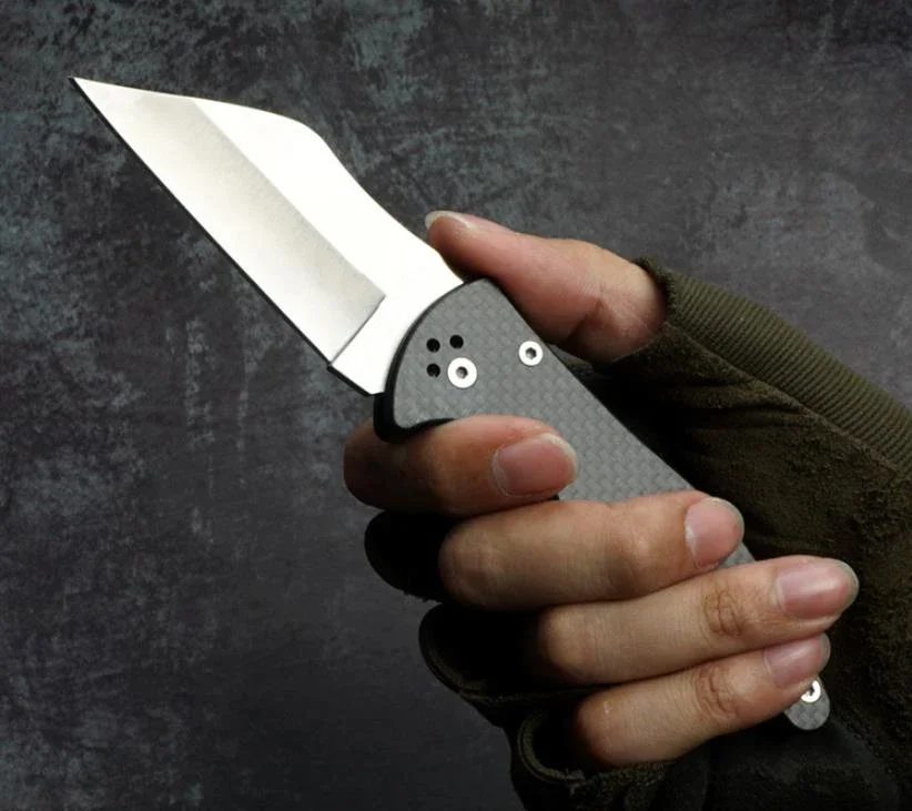 Cuchillo plegable con mango de fibra de carbono, herramienta EDC de bolsillo para acampar al aire libre, pesca, caza y defensa de seguridad