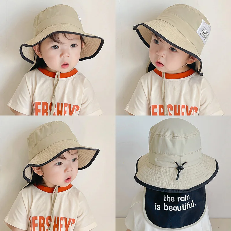 Summer Wide Brim Bucket Hat for Baby Cute Print Boy Girl Fisherman Cap Removable UV ProtectionKids Panama Sun Hats