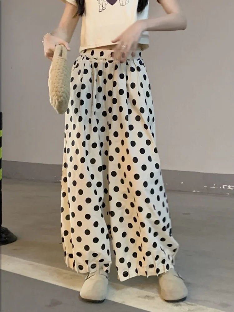 

Polka Dot Pants Women Stretch High Waist Straight Loose Pantalones Summer New Arrival Casual Fashion Trousers Femme