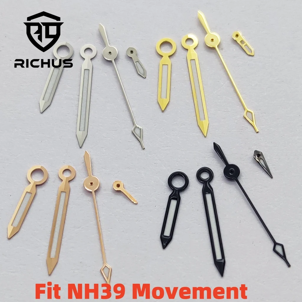 RICHUS Silver Gold Rose gold Black Watch Hands Green Luminous Fit NH39 Movement Watch Accessories