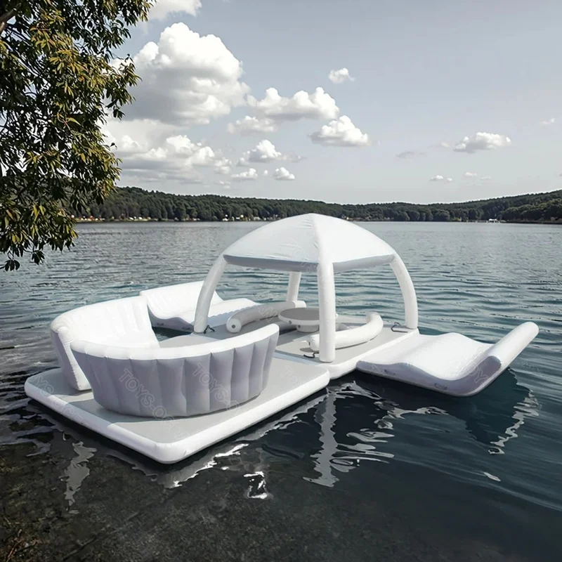 Inflatable Water Leisure Platform Dock Tent Floating Island Lounger Water Amusement Facilities Inflatable Pool bar Party Boat