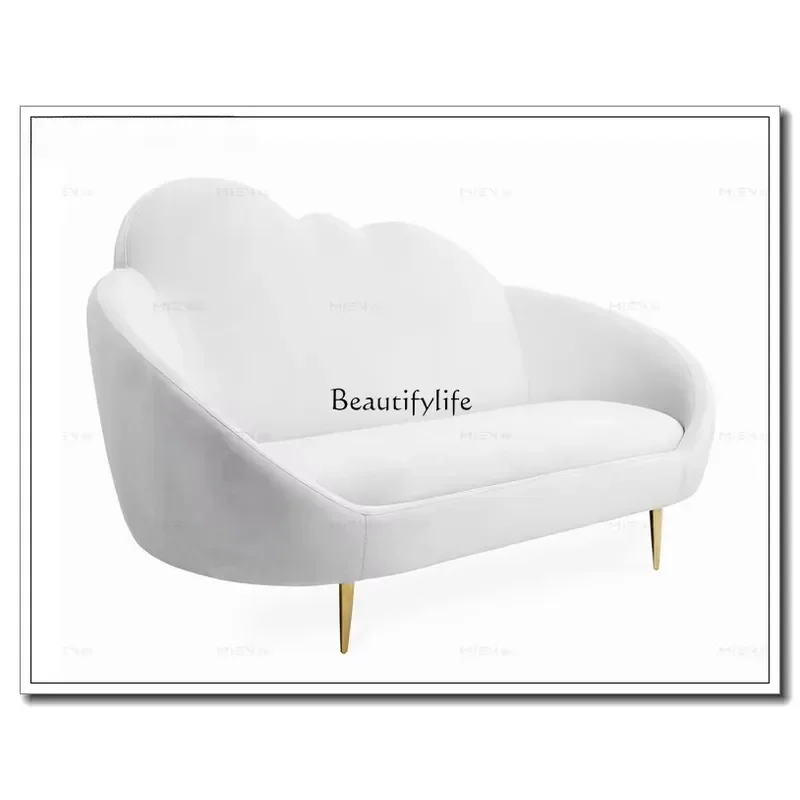 Modern Light Luxury Creative Cloud Shape Plain Flannel Double Sofa for Nail Salon