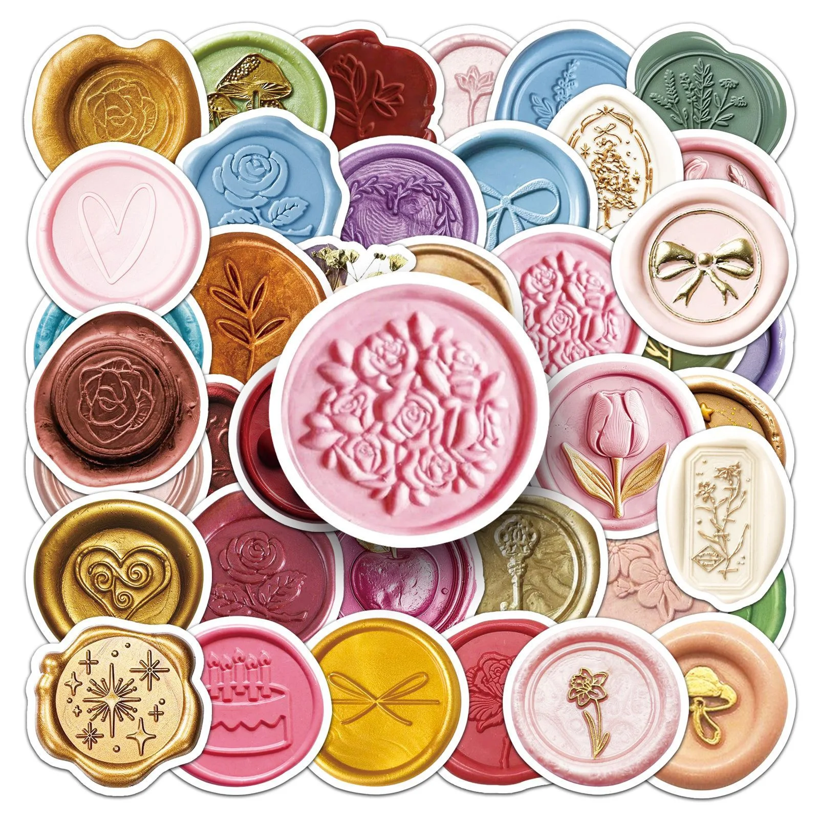 

10/50PCS Vintage Wax Seal Stamp Stickers Scrapbooking Journal Planner Decoration Stationery Envelope Sealing Sticky Label Tags