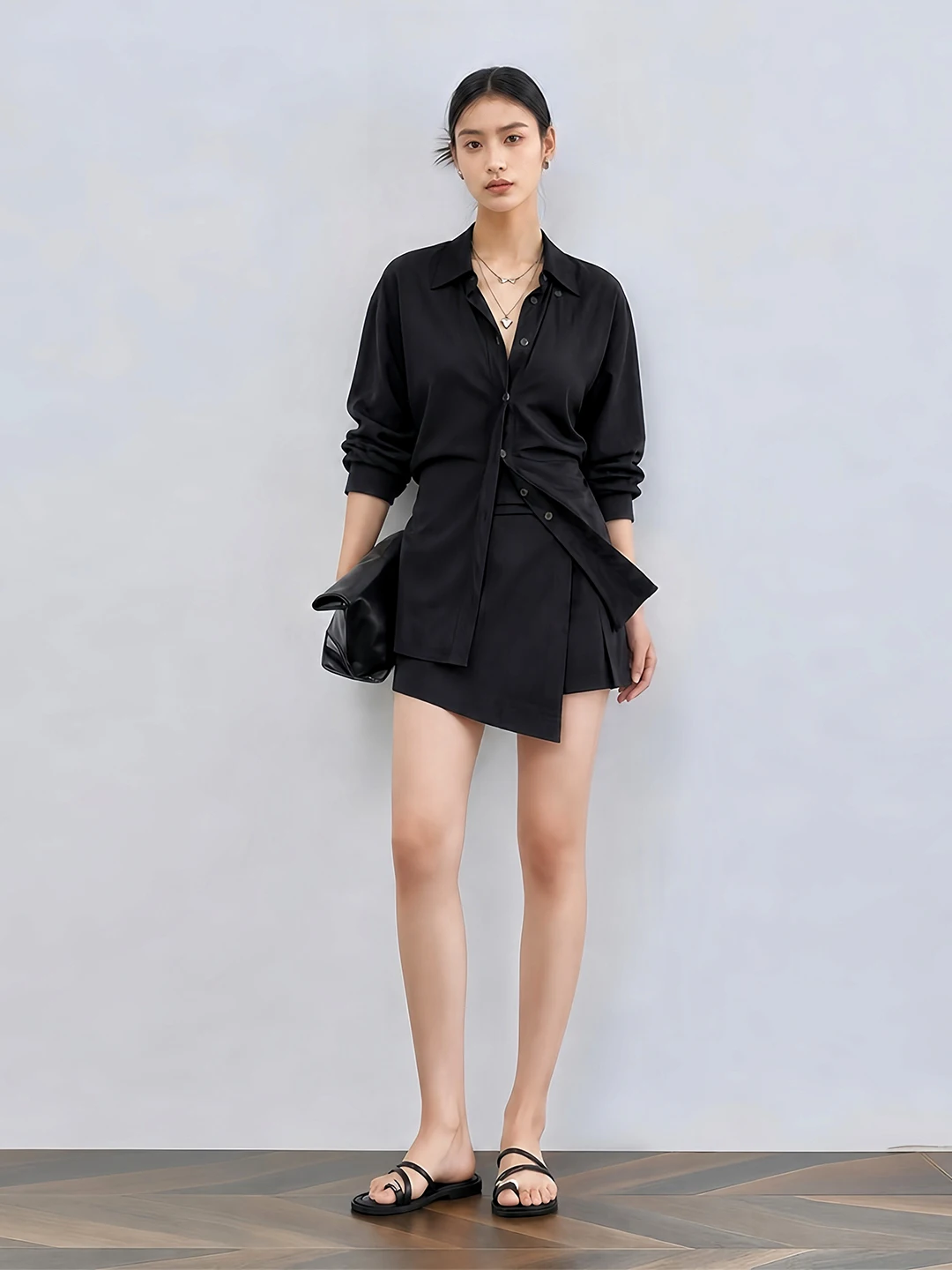 Elegant Slimming Black Shirt And Short Skirt Set Women's Fashionable Business Casual Outfit Two-Piece Suit Autumn Collection