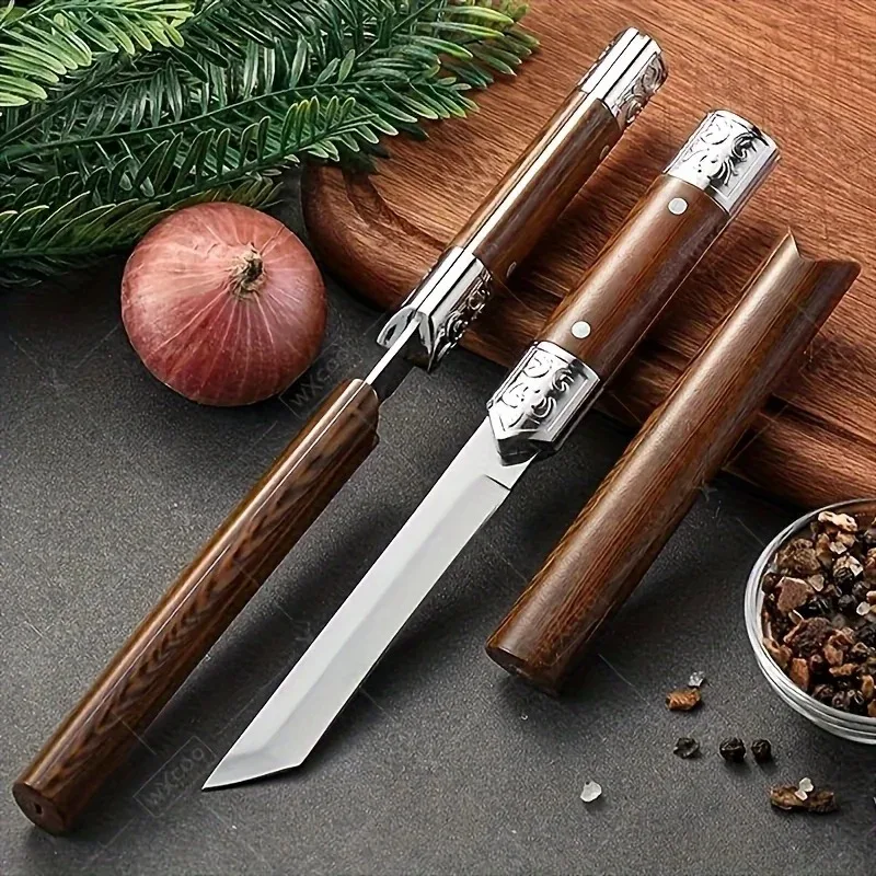 Portable Carved Stainless Steel Pocket Knife Multifunctional Outdoor Mini Cutter Meat Fruit Peeling Utility Knife For Camping