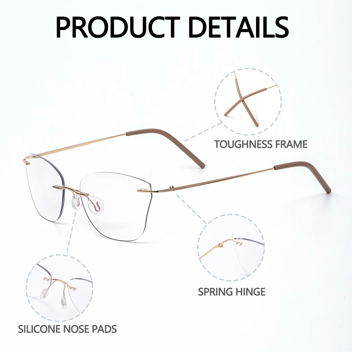 Photochrome, progressive multifokale Lesebrille, Cat-Eye rahmenlos, komfortabel und leicht. – Detail 5