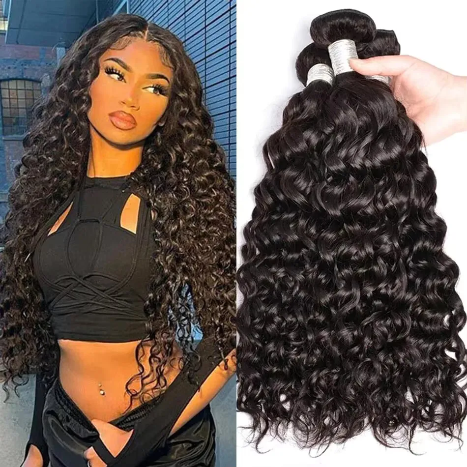 Deep Wave Human Hair Bundles 10A Brazilian Virgin Human Hair Bundles 36 38 40 Inch Wet and Wavy Curly Bundles Human Hair