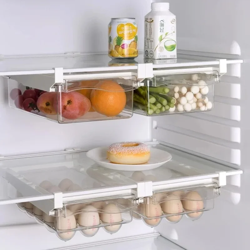 1/2pcs Fridge Organizer Fruit Egg Refrigerator Storage Box Under-shelf  Drawer  Fresh-keeping  Kitchen Fridge Organizer