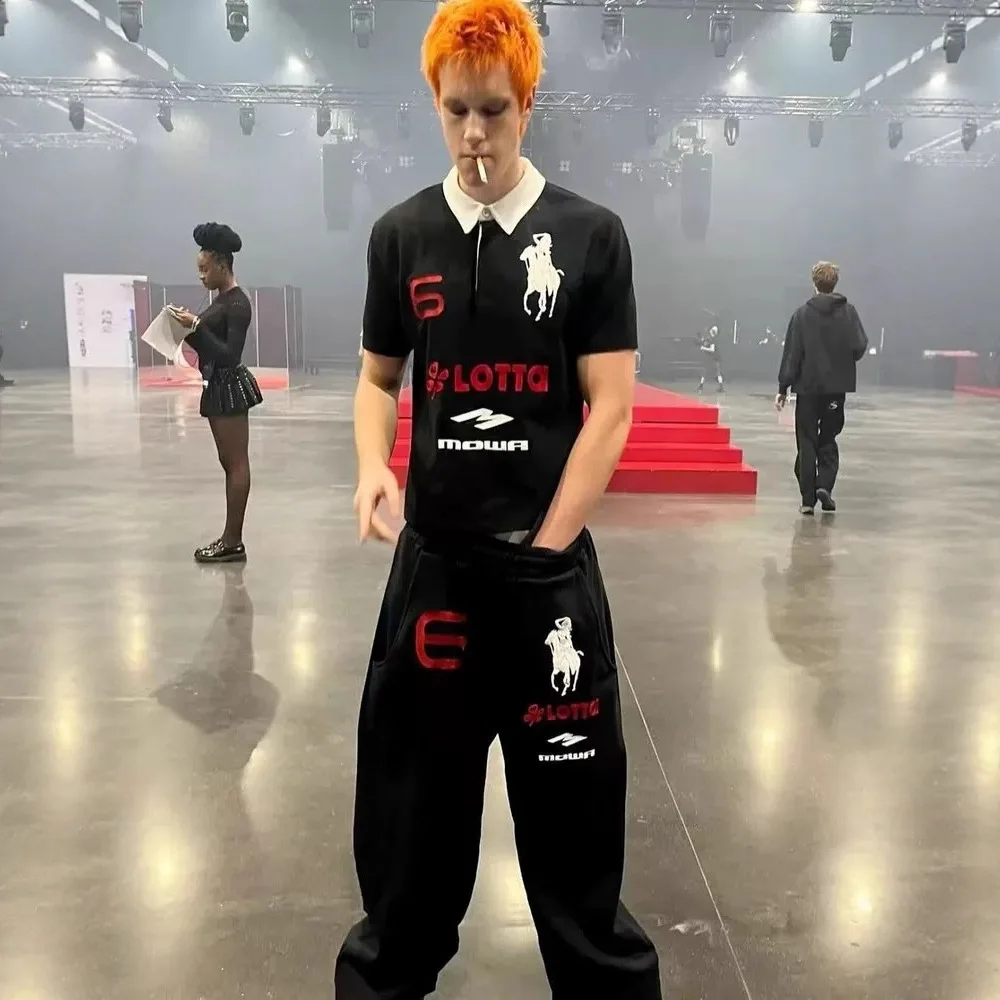 Mowalola ATL Angel Horse Embroidered baggy loose-fitting sports pants leggings opium YVL style