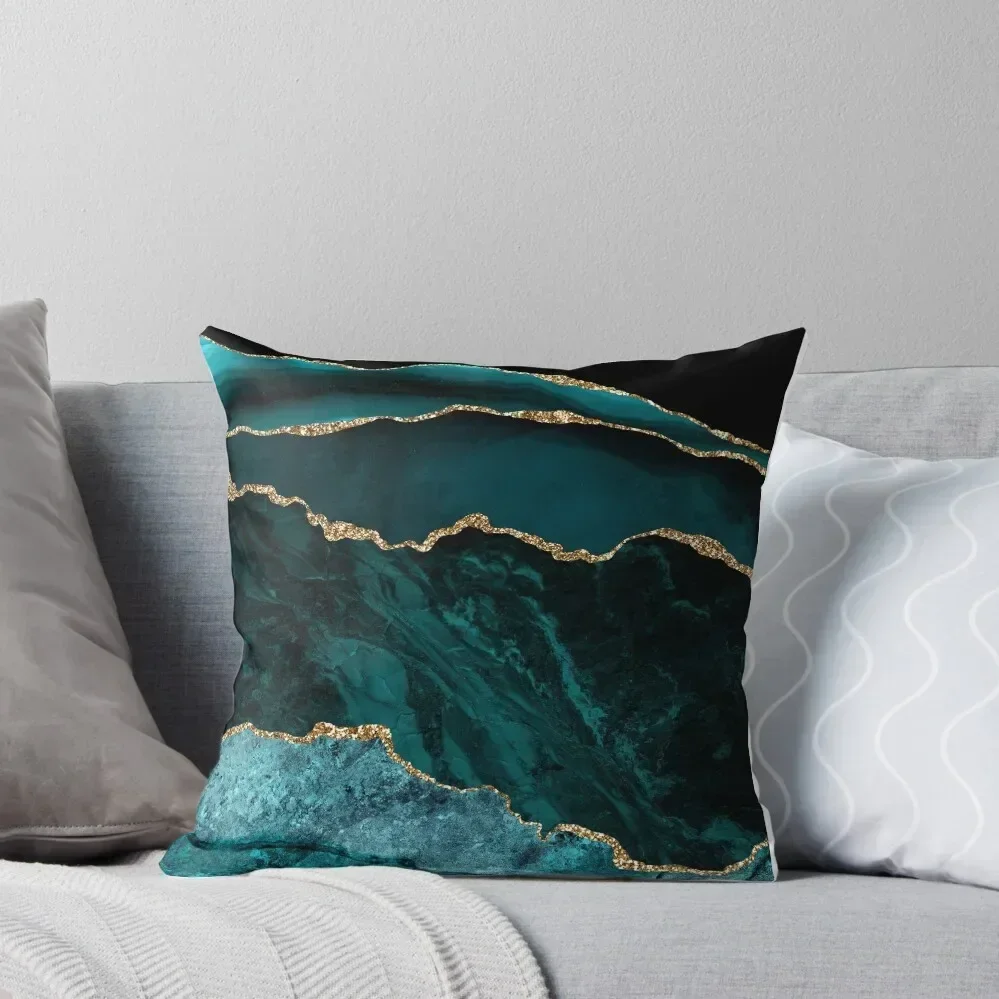 Teal & Gold Agate Texture 02 Throw Pillow home decor items Sitting Cushion Decorative Sofa Cushion pillow