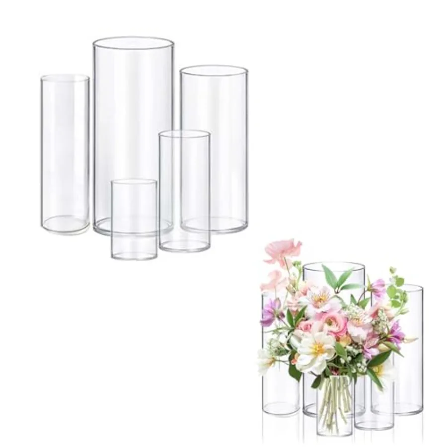 5pcs Glass Vase Cylinder Vases for Centerpieces 4, 6, 7.5, 8, 10 Inch Tall Small Flower Glass Vases Home Decor Centerpiece Tabl