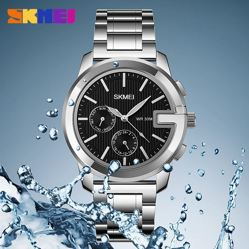 Skmei Stylish and Versatile Scale Quartz Watch Solid Steel Belt Business Men's Watch Direct Sales