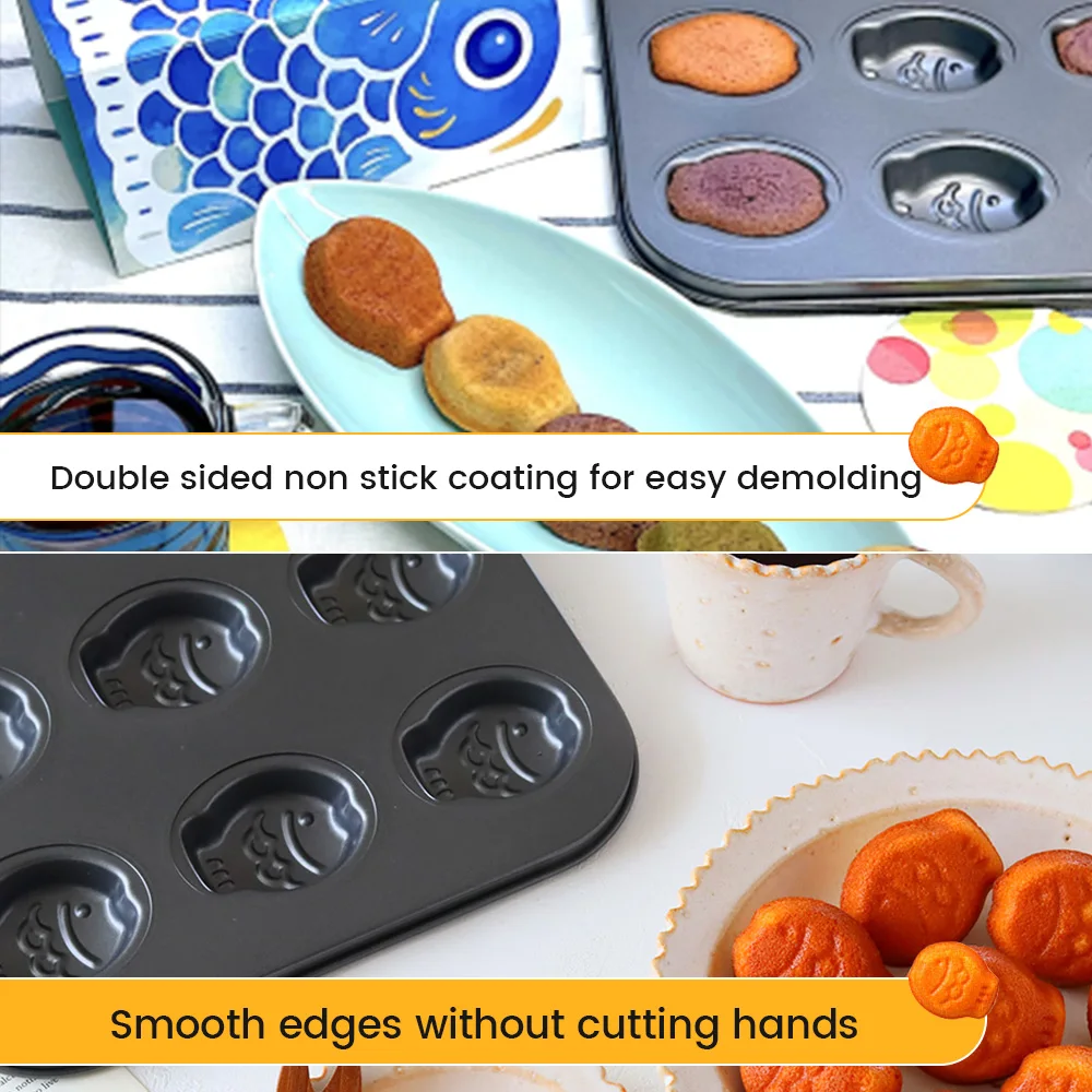 Mini moule à gâteau en acier inoxydable, moule à madeleine, moule à strass antiadhésif, moule à pâtisserie en forme de poisson, moule à strass en métal, 9 tasses