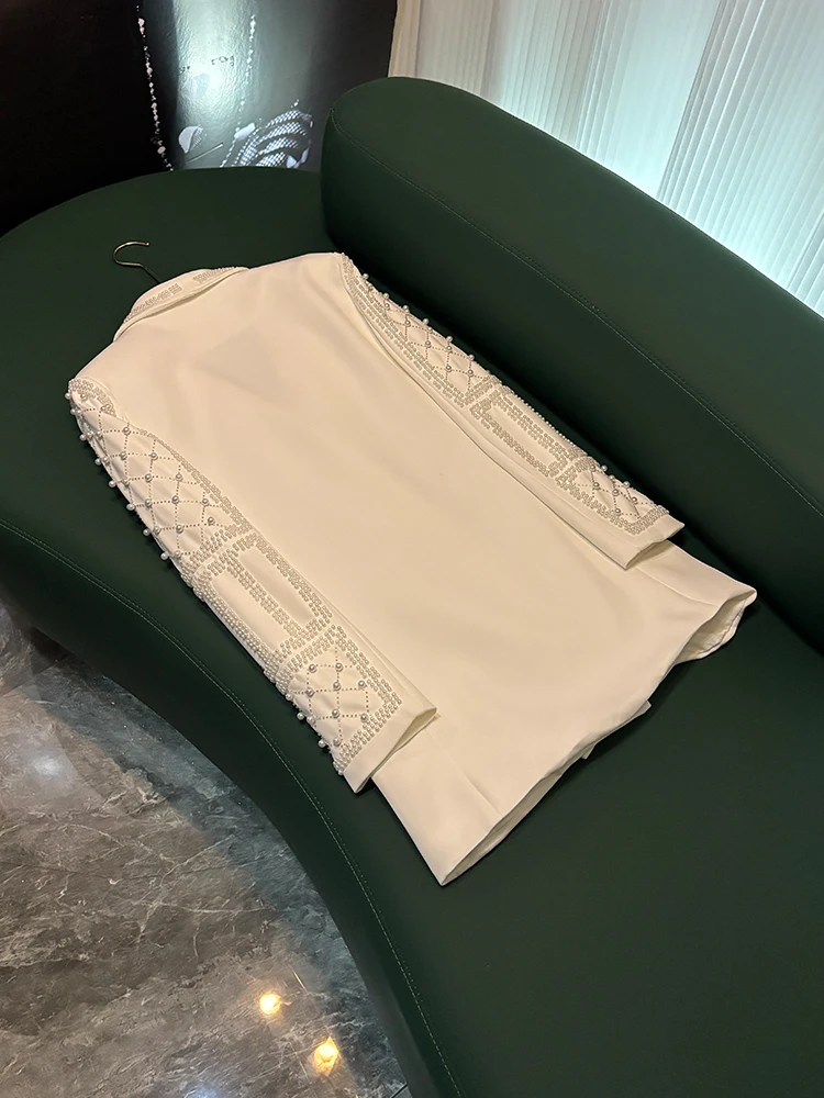 Ele Slim Fit Pearl Embellished Abito di fascia alta Jaet Pendolarismo da donna Sle Faionable Autunno Inverno Capispalla K0