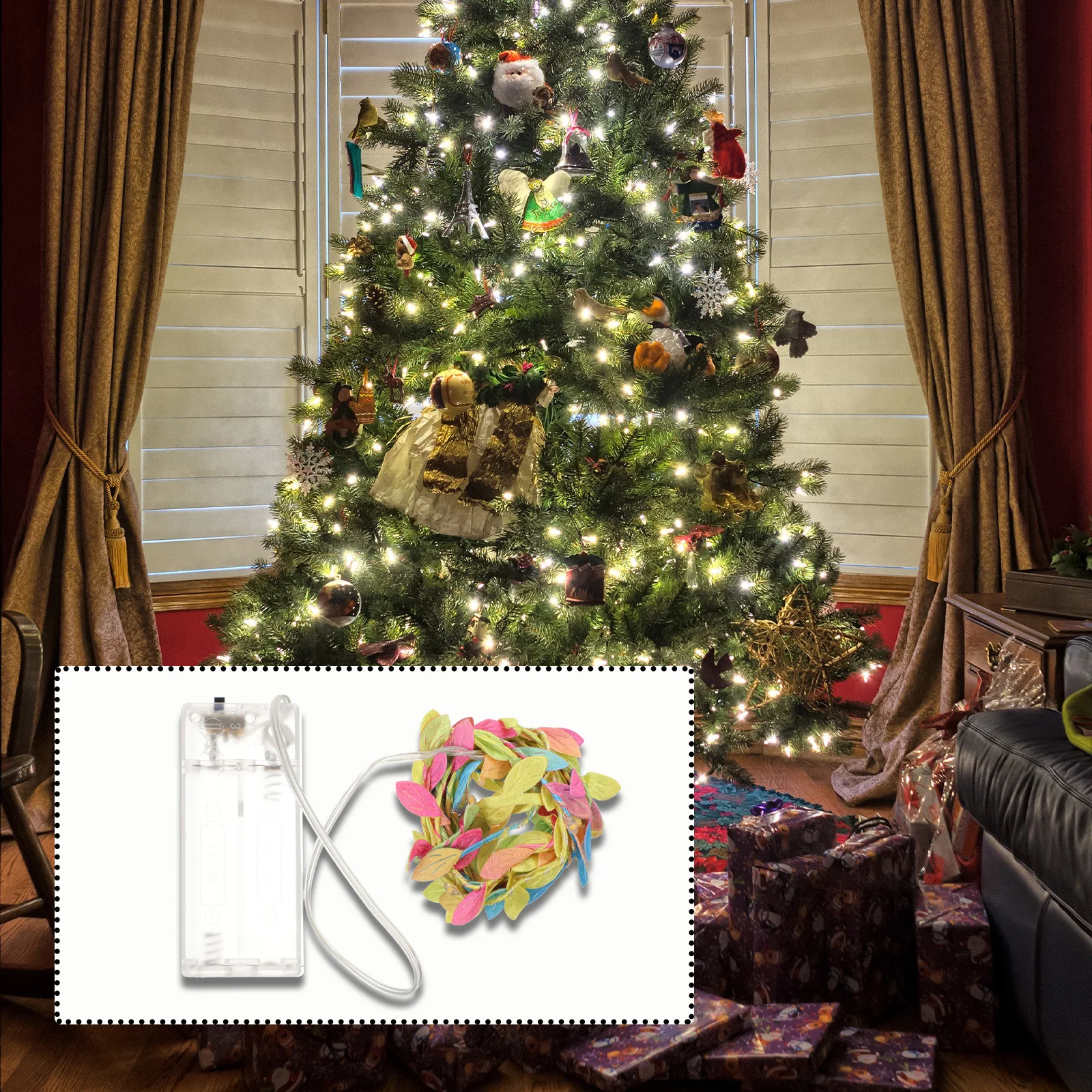 

1Pcs LED Light String Christmas Decor 2M Green Leaf Shape Warm Soft Lighting for Home Garden Patio Ktv Bar Mall Decoration