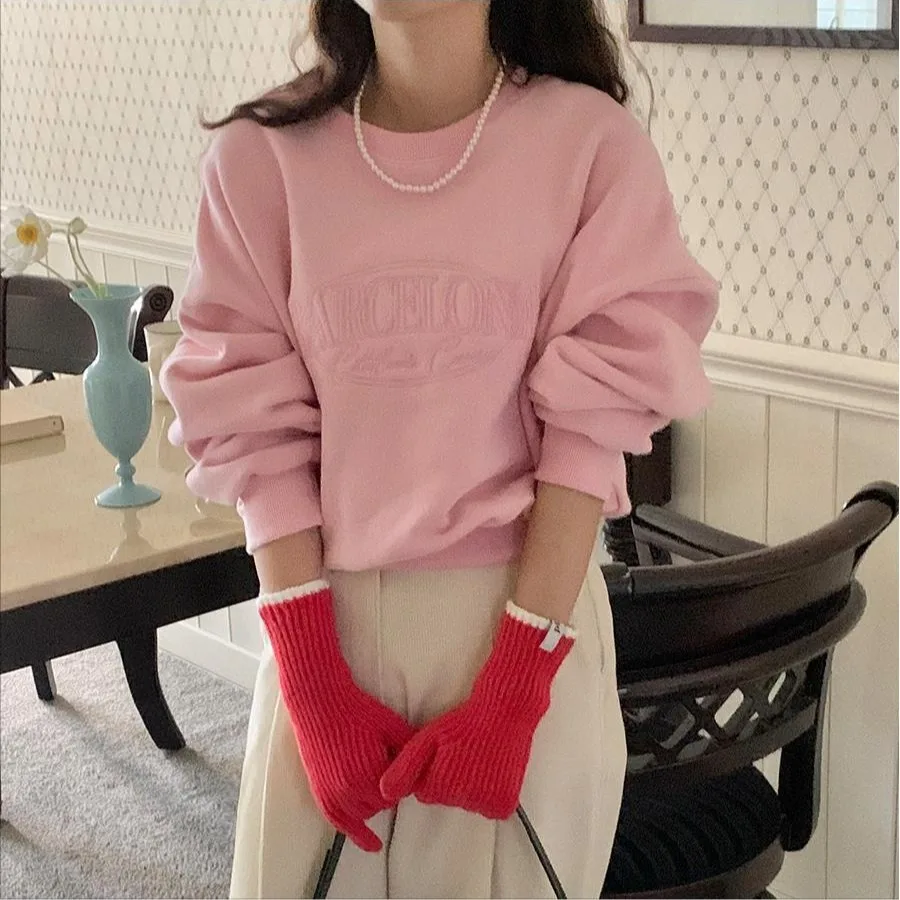 Autumn Winter Loose Fit Long Sleeve round Neck Embroidered Fleece Women's Sweatshirt Comfortable Breathable Casual Streetwear