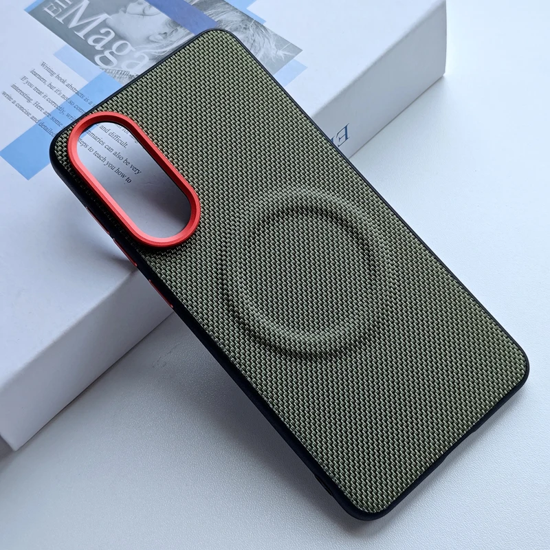 삼성 갤럭시 S25 울트라 플러스, S24 플러스, S24 케이스 ELVEV 마그네틱 위브 PU 가죽 무선 충전 방지 백 쉘