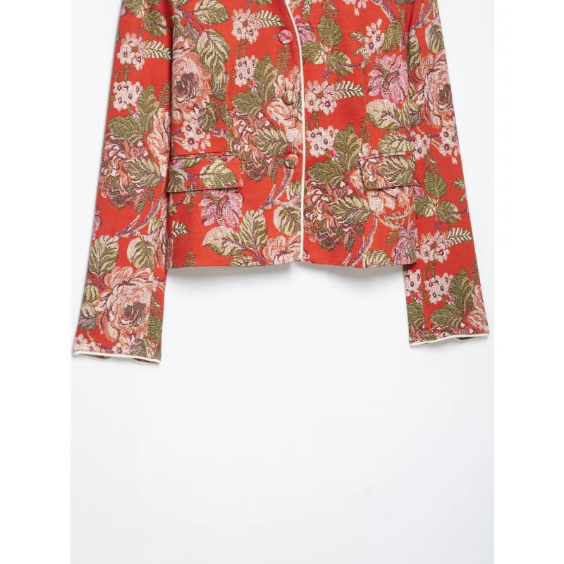 2026 Frühling Herbst Neue Damen Blumen-Jacquard-Print Stehkragen Kurzer Blazer Langarm mit Taschen Vintage Blumen-Anzugjacke – Detail 7