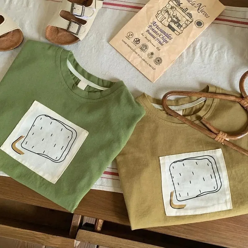 Children Short Sleeve T Shirts 2026 Summer New Cotton Baby Boys Girl Casual Patch Tees Toddler Loose Versatile Tops Kids Clothes