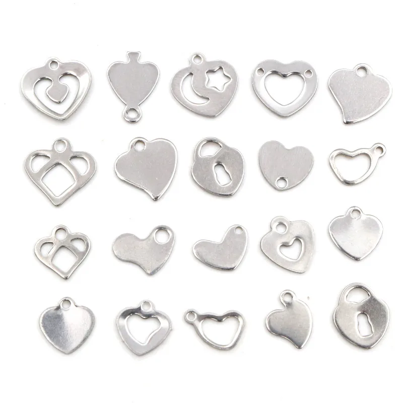 50pcs/lot No Fade Charms 316 Stainless Steel Solid lovely heart Charms handmade Craft pendant Jewelry making,DIY for necklace