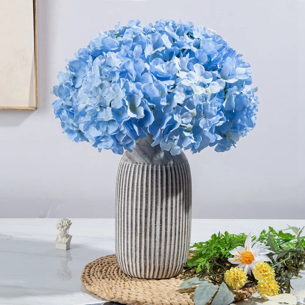 Light Blue Hydrangea Silk Flowers Heads Pack of 20 Full Hydrangea Flowers Artificial with Stems for Wedding