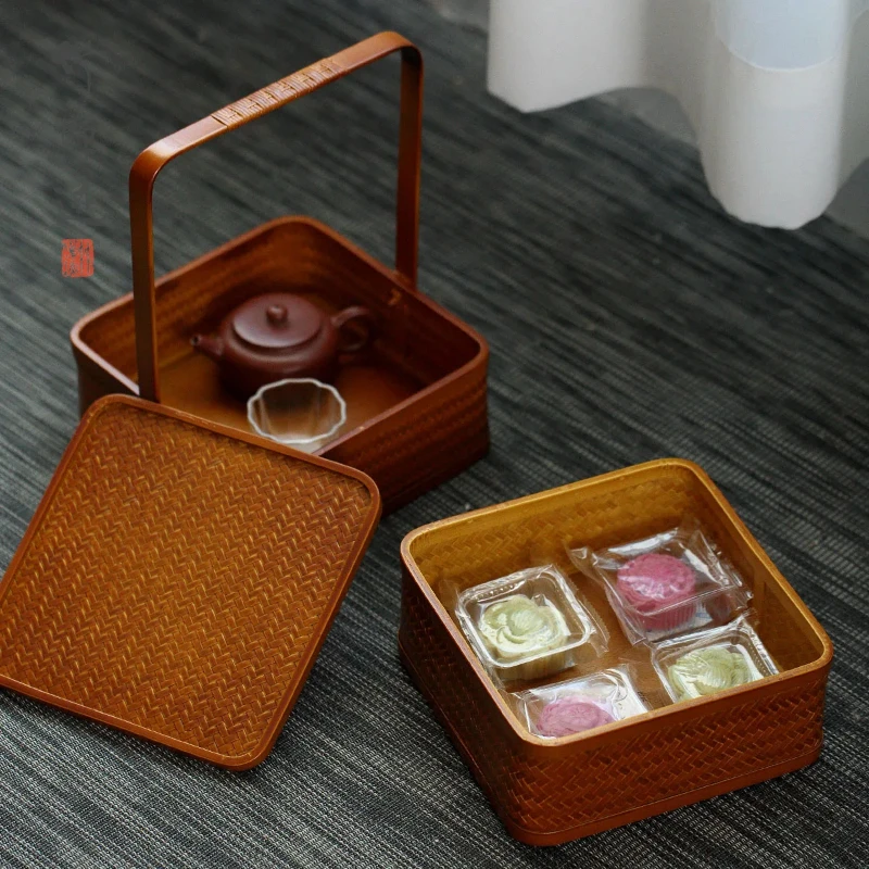 Chinese Style Antique Bamboo Lunch Box Double-Layer Picnic Container Snack Container Ideal for Food Storage Bento Box