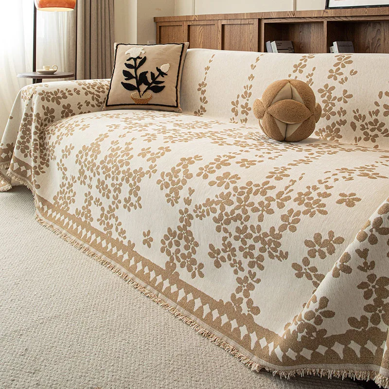 Retro French Chenille Sofa Towel Four Seasons Floral Printed Tassel Sofa Cover Anti-Scratch All-Inclusive Furniture Protector