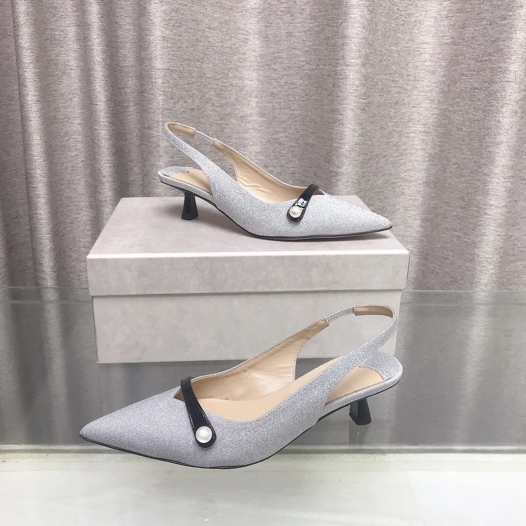2026 High Quality Summer women shoes pointed toe slingback heel sandals with pearl decoration ch24080973