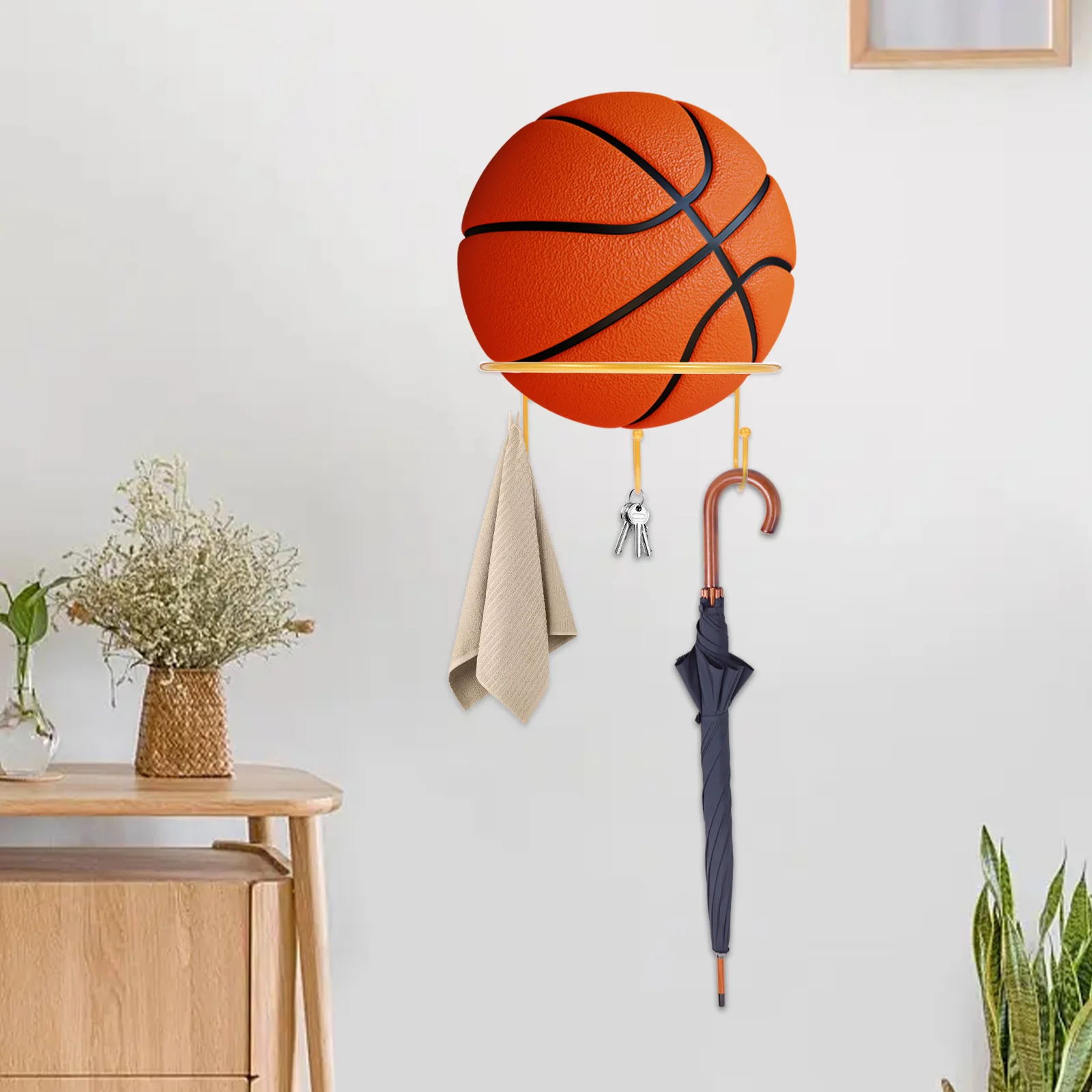 

2Pcs Wall-Mounted Basketball Storage Rack Metal Soccer Stand Durable Balls Holder Multi-Function Display Shelf Home Sports