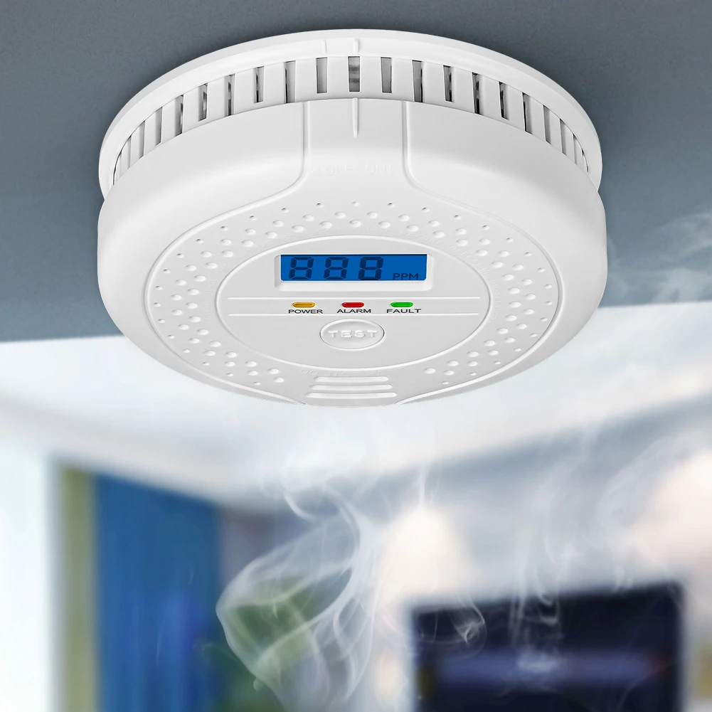 كاشف أول أكسيد الكربون الرقمي يعمل بالبطارية، إنذار ثاني أكسيد الكربون، إنذار مسموع ومرئي، كاشف ثاني أكسيد الكربون المحمول للاستخدام المنزلي