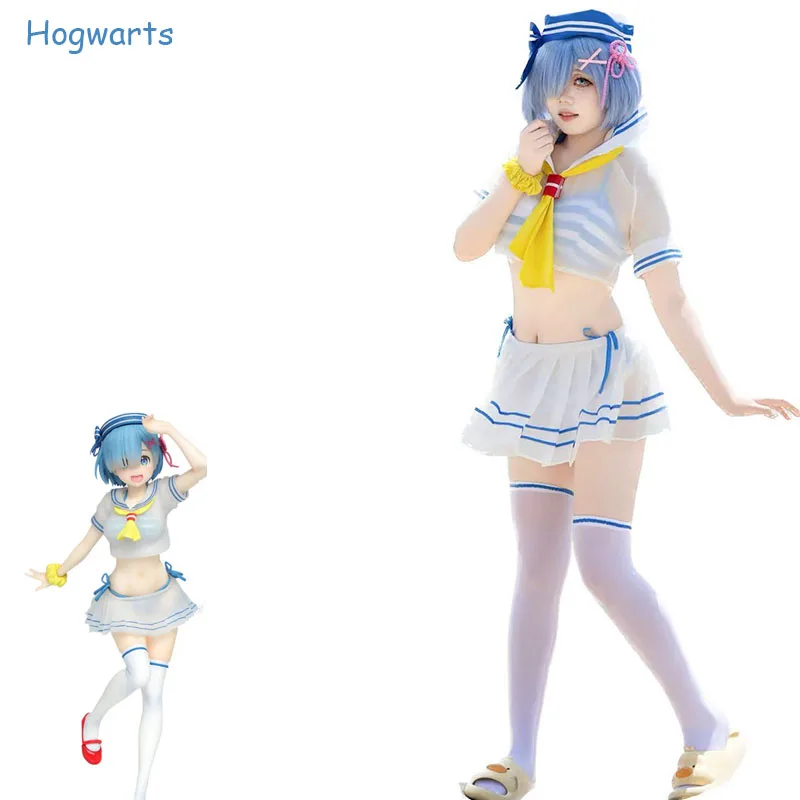 

Rem Косплей Костюм Аниме Re Life in A Different World From Zero Ram Парик Летний Купальник Горничная Матросские Костюмы для Женщин