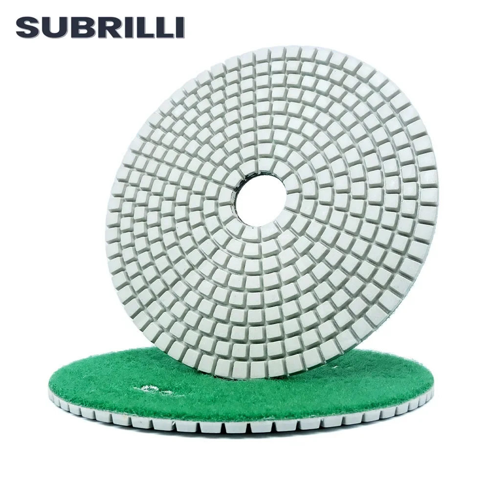 SUBRILLI 125mm Diamond Polishing Pad 5 Inch Flexible White Gridning Disc For Granite Marble Stone Concrete Floor Sanding Disc